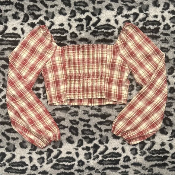 Love Tree Ruffled Burgundy and Cream Plaid Top - Picture 6 of 6